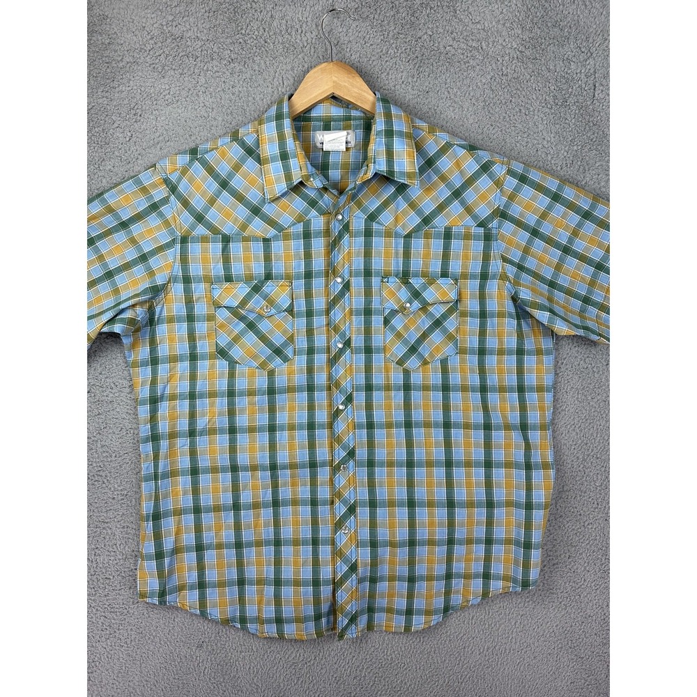 Wrangler Shirt Mens XL Green Plaid Western Short Sleeve Button Cowboy Pearl Snap